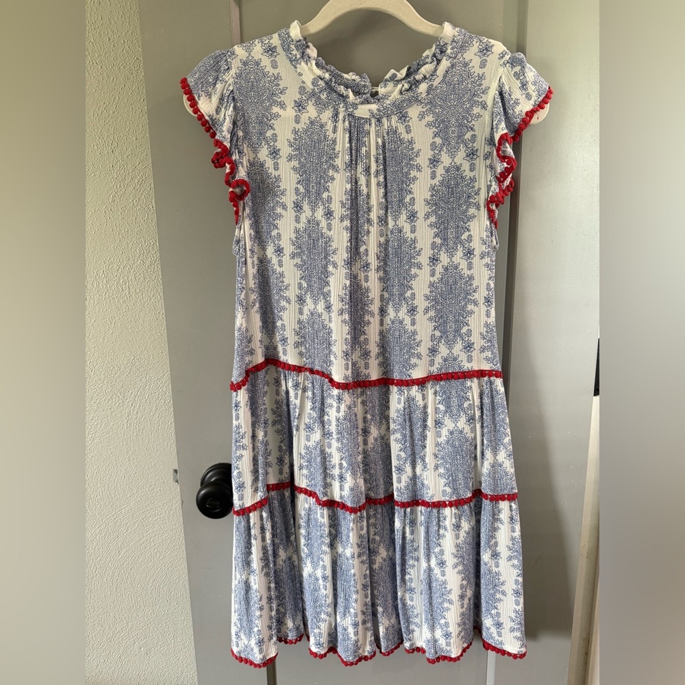 THML Blue and White Womens Dress with Red Trim